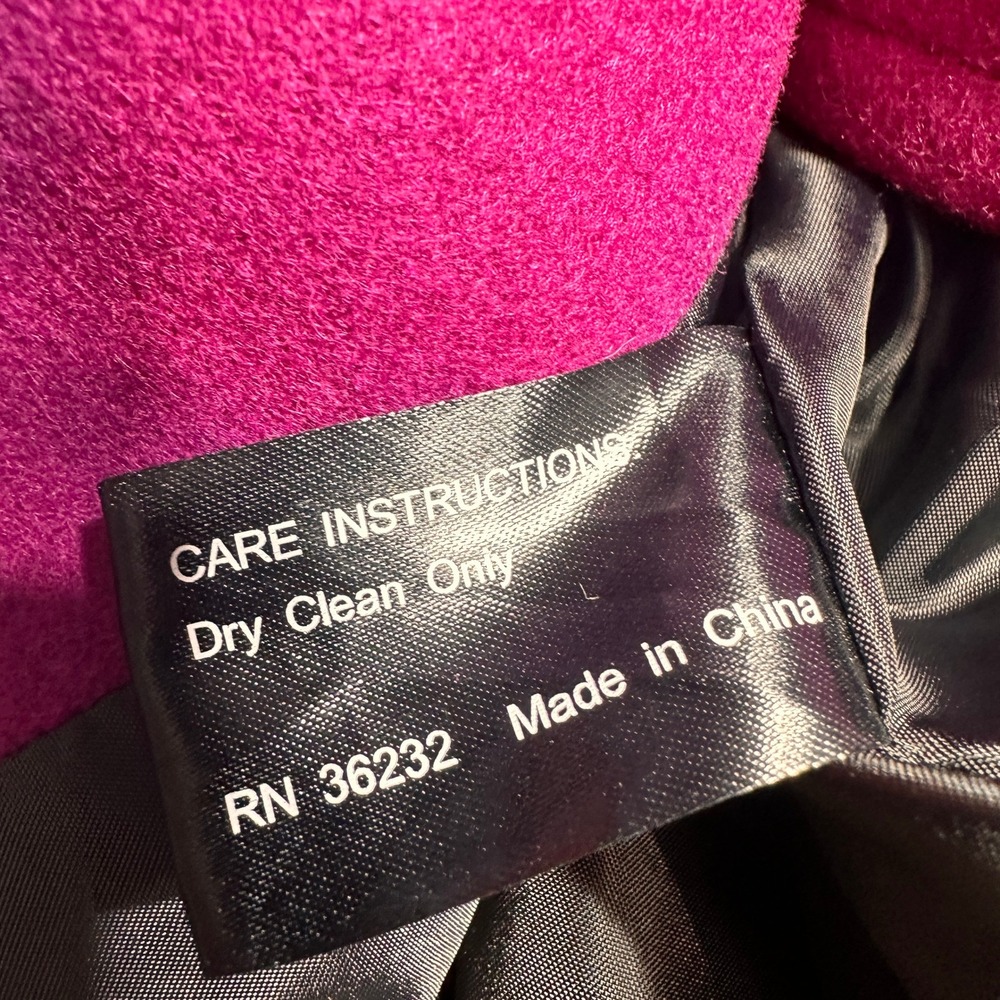 Giacca Magenta Pink Wool Blend Double Breasted Pea Coat Funnel Neck Large
